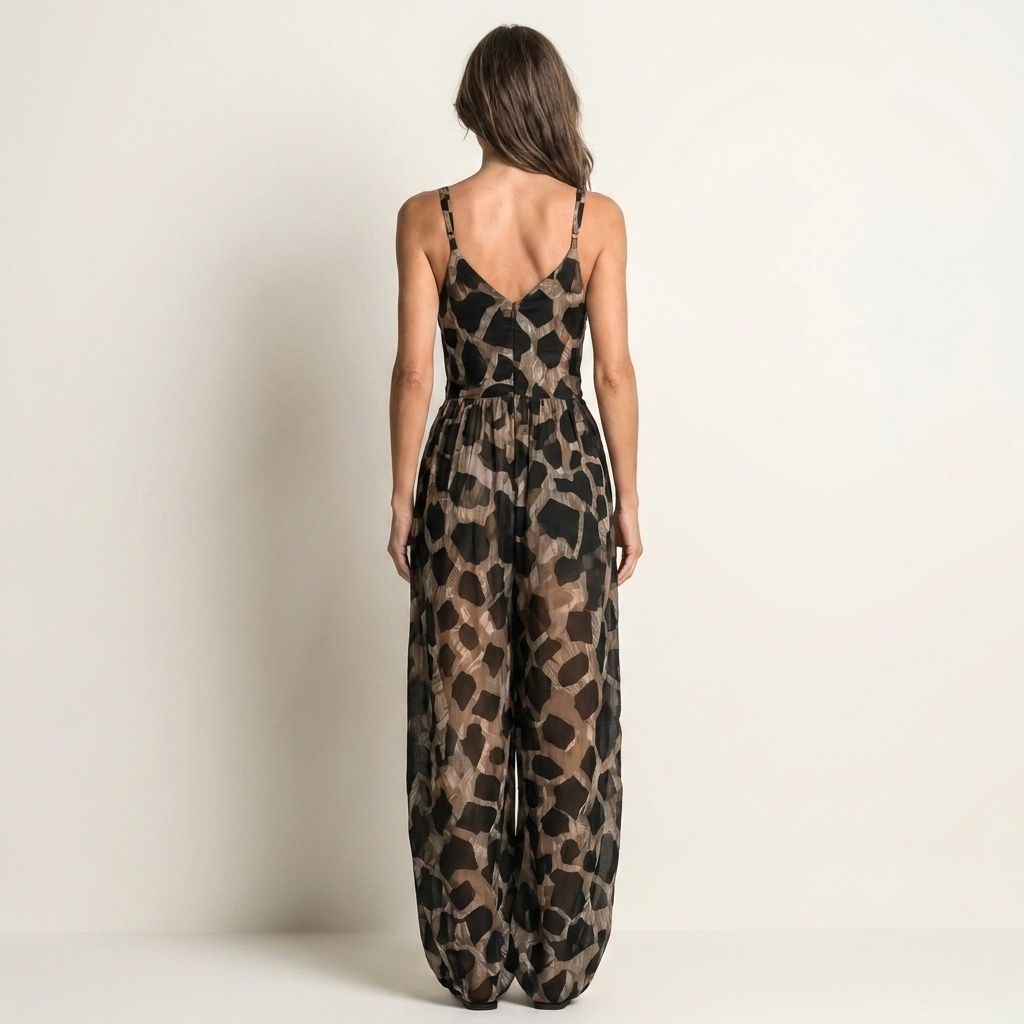 J.Crew | Mono Largo con Estampado Animal, Escote Pronunciado en V y Lazo Delantero