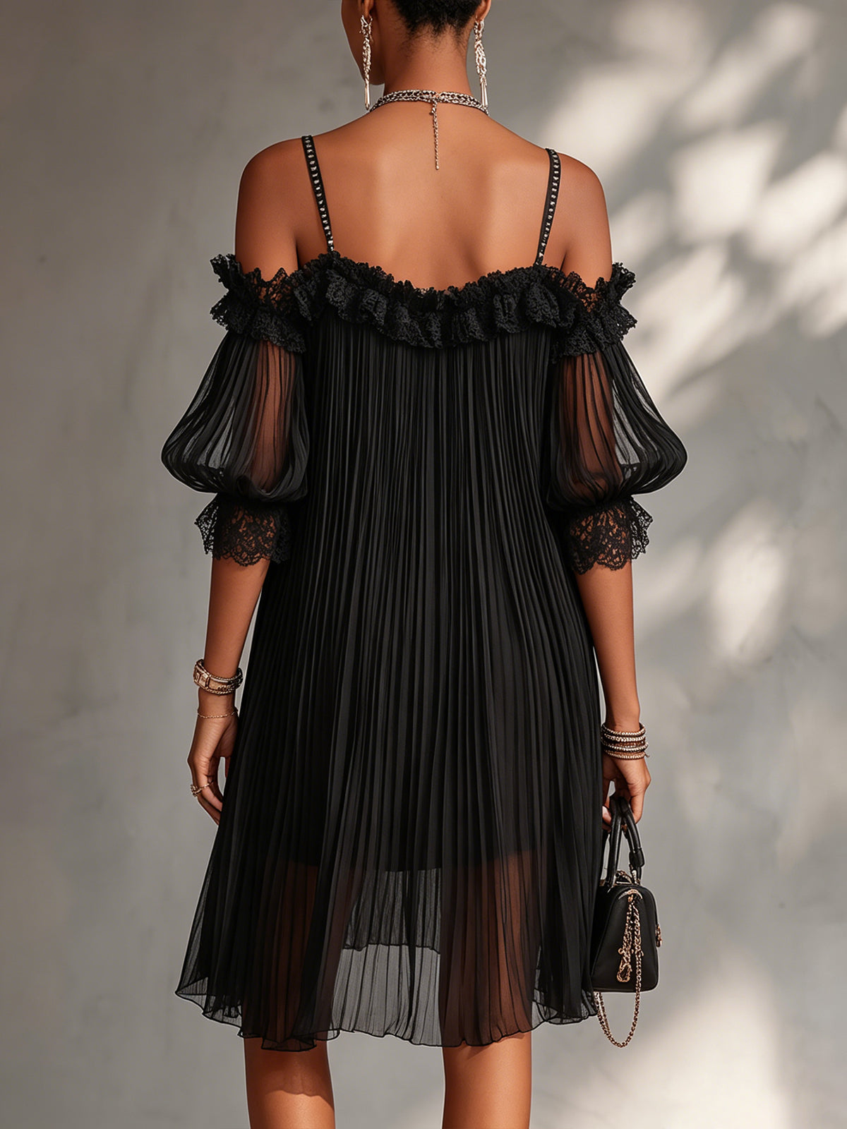 J.Crew | Robe trapèze noire en mousseline de soie à épaules dénudées avec bordure en dentelle