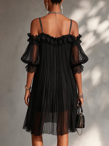 J.Crew | Robe trapèze noire en mousseline de soie à épaules dénudées avec bordure en dentelle