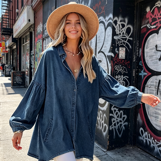 J.Crew | ⌛Limited-time 50% off-Women's Casual Lantern Sleeve Denim Top