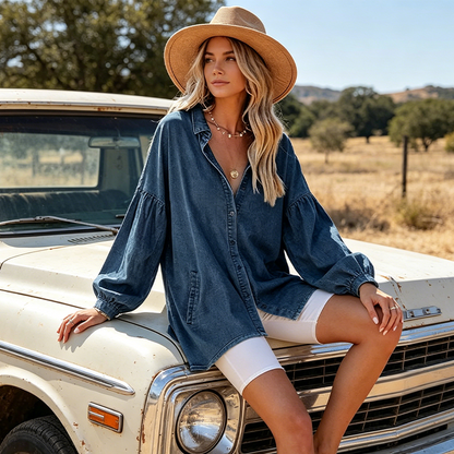 J.Crew | ⌛Limited-time 50% off-Women's Casual Lantern Sleeve Denim Top