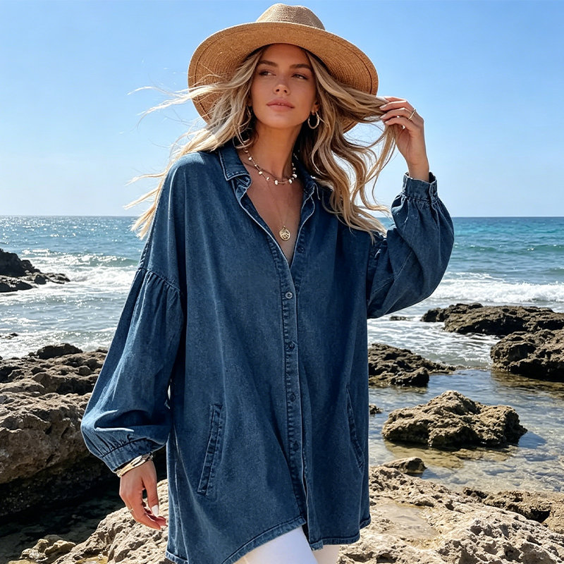 J.Crew | ⌛Limited-time 50% off-Women's Casual Lantern Sleeve Denim Top