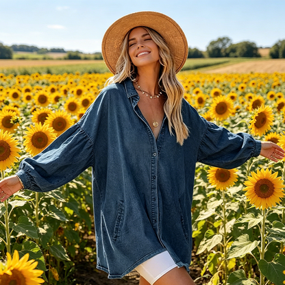 J.Crew | ⌛Limited-time 50% off-Women's Casual Lantern Sleeve Denim Top