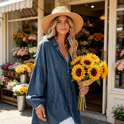 J.Crew | ⌛Limited-time 50% off-Women's Casual Lantern Sleeve Denim Top
